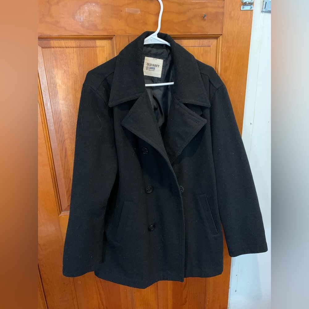 Women’s all black pea coat. Size Large.